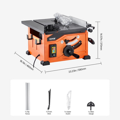 Table Saw for Jobsite, 210 mm, 1200W Portable Compact Tablesaw, 225mm Max Rip Capacity, 4800RPM Cutting Speed, with 24 Teeth Saw Blade, Sliding Miter Gauge, for DIY Woodworking Furniture Making