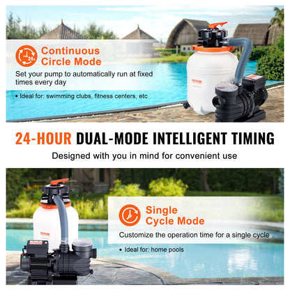 Sandfilterpumpe für Aufstellpools, 300 mm/12 Zoll, 10.000 l/h, 285 W, Schwimmbadpumpensystem &amp; Filter-Kombinationsset mit 6-Wege-Mehrwegeventil &amp; Siebkorb, für private und gewerbliche Schwimmbäder