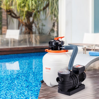 Sandfilterpumpe für Aufstellpools, 300 mm/12 Zoll, 10.000 l/h, 285 W, Schwimmbadpumpensystem &amp; Filter-Kombinationsset mit 6-Wege-Mehrwegeventil &amp; Siebkorb, für private und gewerbliche Schwimmbäder