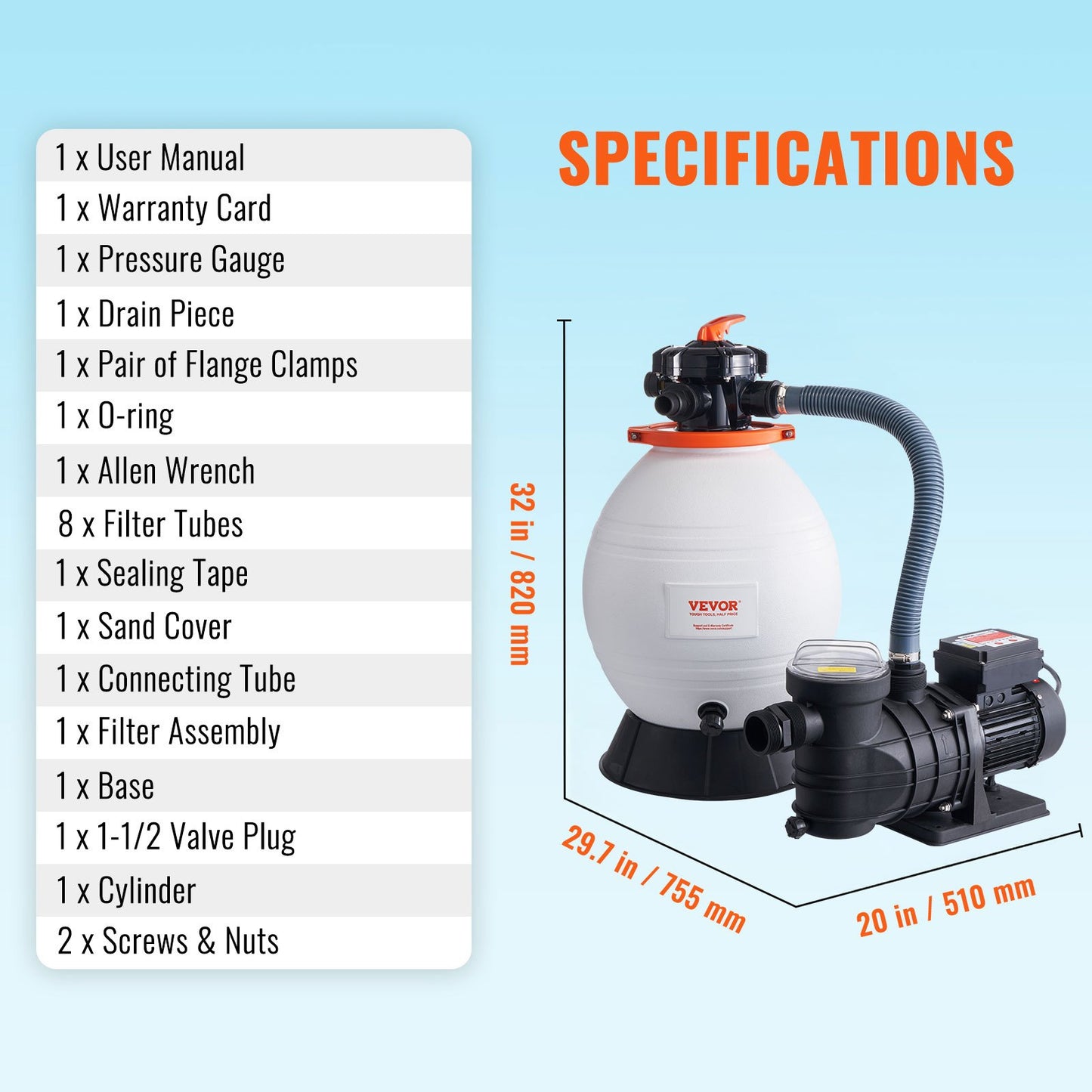 Sandfilterpumpe für Aufstellpools, 400 mm/16 Zoll, 18.000 l/h, 850 W Schwimmbadpumpensystem &amp; Filter-Kombinationsset mit 6-Wege-Mehrwegeventil und Siebkorb, für private und gewerbliche Schwimmbäder