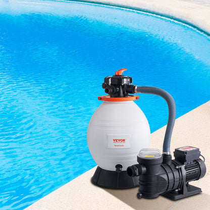 Sandfilterpumpe für Aufstellpools, 400 mm/16 Zoll, 18.000 l/h, 850 W Schwimmbadpumpensystem &amp; Filter-Kombinationsset mit 6-Wege-Mehrwegeventil und Siebkorb, für private und gewerbliche Schwimmbäder