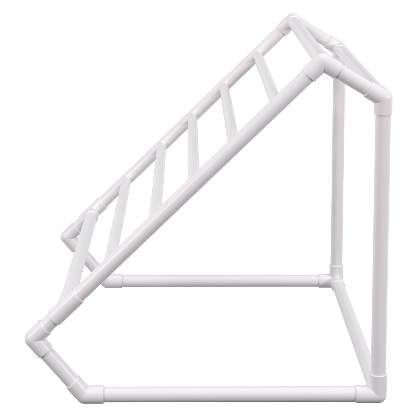 Pool Towel Rack, 8 Bar, White, Freestanding Outdoor PVC Triangular Poolside Storage Organizer, Include 8 Towel Clips, Mesh Bag, Hook, Also Stores Floats and Paddles, for Beach, Swimming Pool