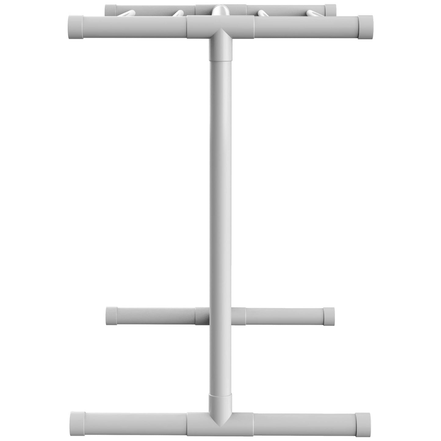 Pool Towel Rack, 5 Bar, White, Freestanding Outdoor PVC T-Shape Poolside Storage Organizer, Include 8 Towel Clips, Mesh Bag, Hook, Also Stores Floats and Paddles, for Beach, Swimming Pool, Home
