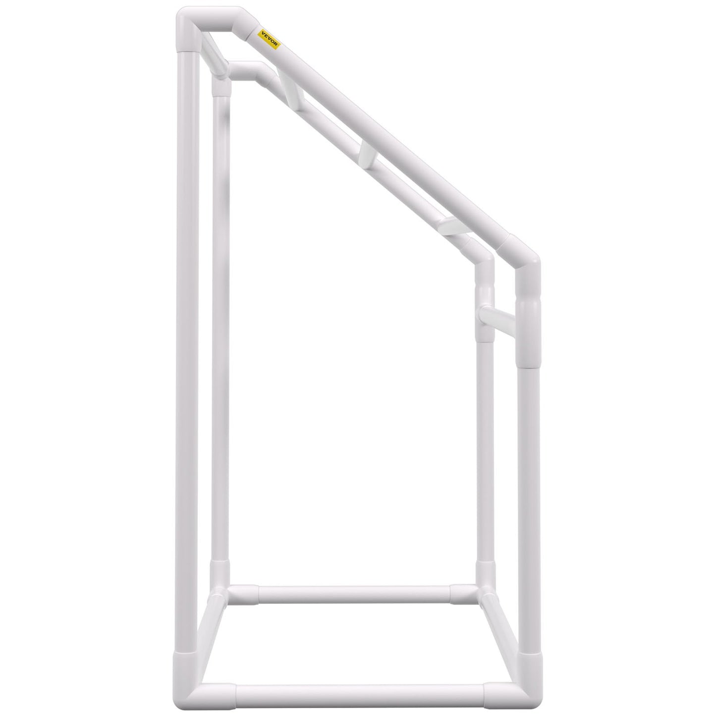 Pool Towel Rack, 5 Bar, White, Freestanding Outdoor PVC Trapedozal Poolside Storage Organizer, Include 8 Towel Clips, Mesh Bag, Hook, Also Stores Floats and Paddles, for Beach, Swimming Pool