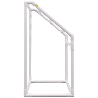 Pool Towel Rack, 5 Bar, White, Freestanding Outdoor PVC Trapedozal Poolside Storage Organizer, Include 8 Towel Clips, Mesh Bag, Hook, Also Stores Floats and Paddles, for Beach, Swimming Pool