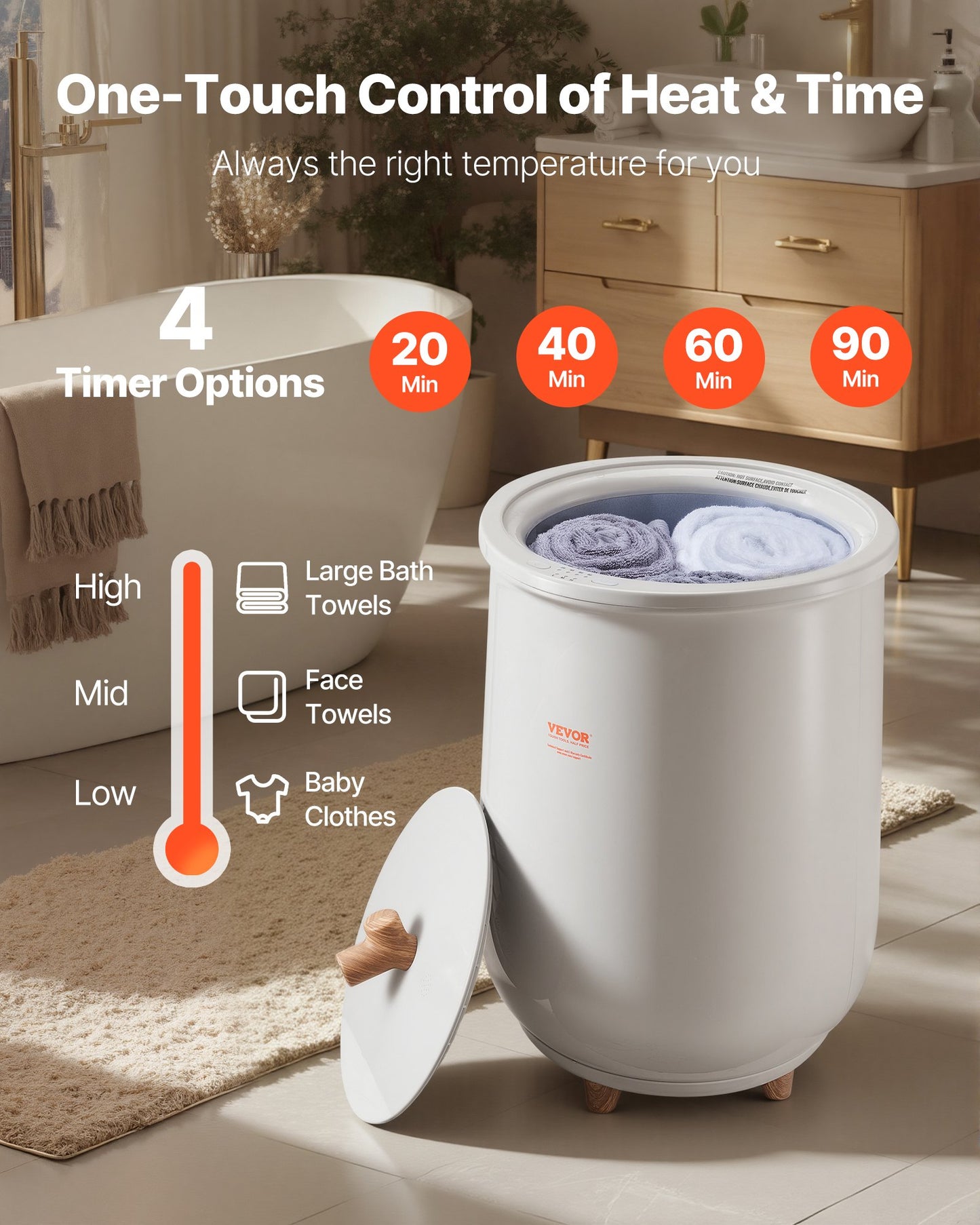 Towel Warmers for Bathroom, Towel Warmer Bucket Auto Shut Off for Spa Fits up to 3 Oversized Bath Towels, Blankets, Clothes, Bathrobes, PJ's and More