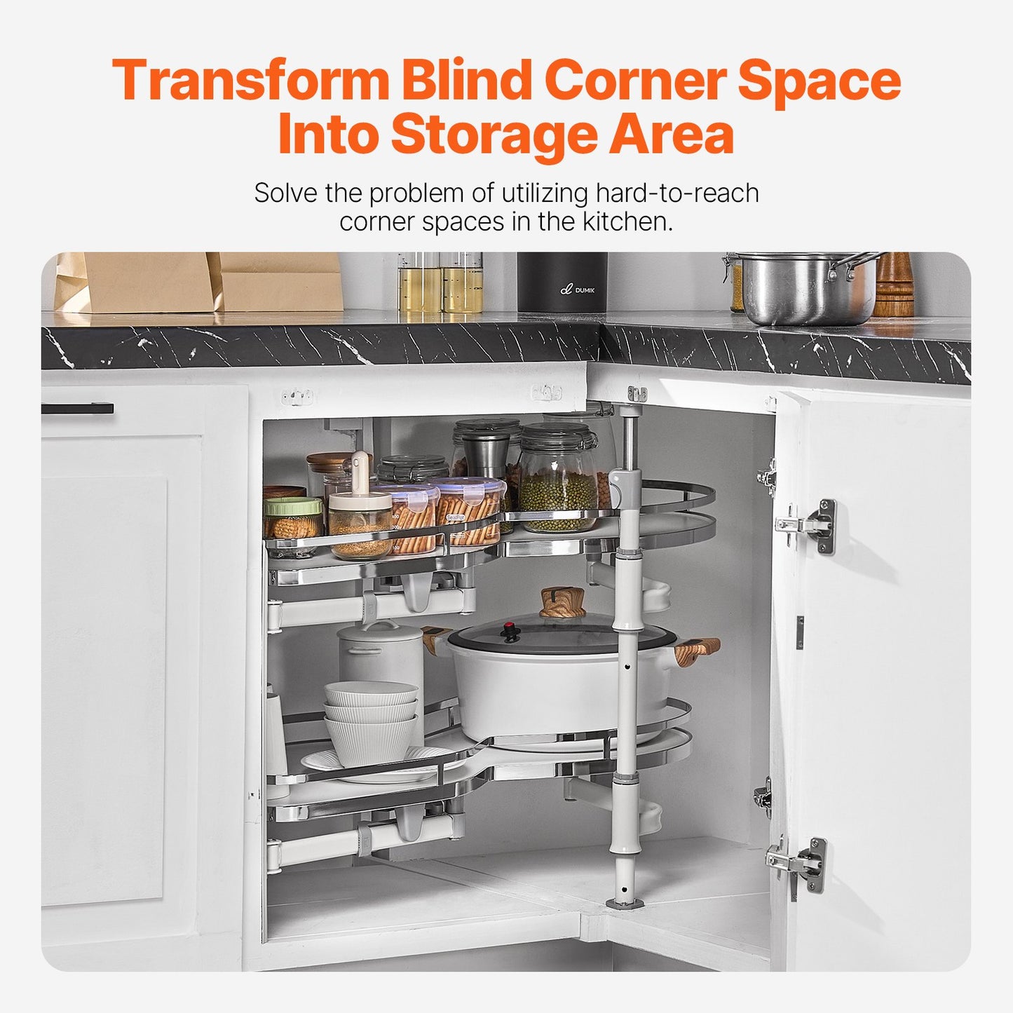 Swing Left Blind Corner Cabinet, Pull Out Organizer for 36 inch Width Blind Cabinet, 2 Tier Height Adjustable Swing Tray, Soft Close Kitchen Cloud Blind Organizer, Left Open