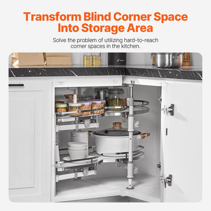 Swing Left Blind Corner Cabinet, Pull Out Organizer for 36 inch Width Blind Cabinet, 2 Tier Height Adjustable Swing Tray, Soft Close Kitchen Cloud Blind Organizer, Left Open