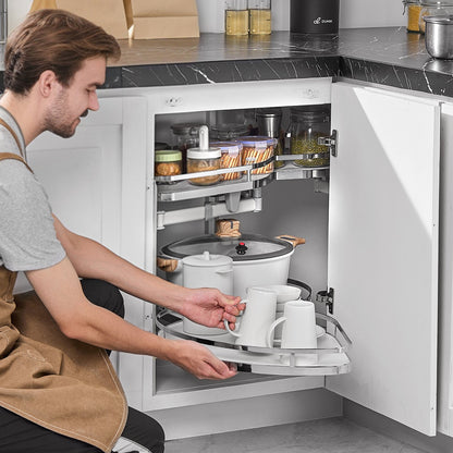 Swing Left Blind Corner Cabinet, Pull Out Organizer for 36 inch Width Blind Cabinet, 2 Tier Height Adjustable Swing Tray, Soft Close Kitchen Cloud Blind Organizer, Left Open