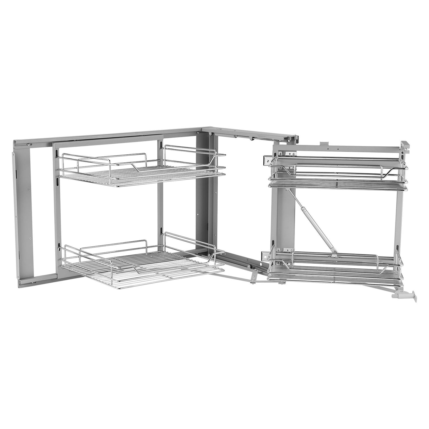 18"W Opening Blind Corner Pull Out Organizer, 2 Tier 4 Shelf Kitchen Cabinet Organizer, Magic Chrome Carbon Steel Storage Basket, Slide Out Storage Organizer, Left & Right Open Compatible