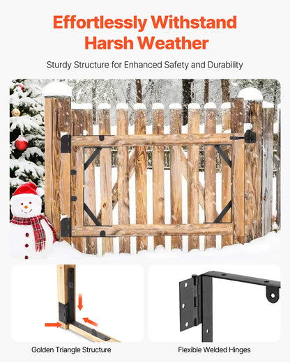 Gate Corner Brace Bracket, Anti Sag Gate Frame Hardware Kit, Gate Frame Brace Bracket with Latch Lock Rope, Latch Lock, for Shed Doors, Corral Gates, Driveway Gates, Wood Windows, Iron, Black