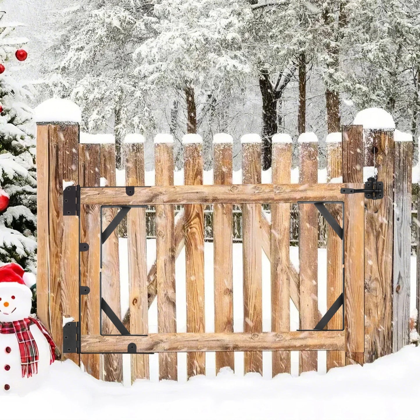 Gate Corner Brace Bracket, Anti Sag Gate Frame Hardware Kit, Gate Frame Brace Bracket with Latch Lock Rope, Latch Lock, for Shed Doors, Corral Gates, Driveway Gates, Wood Windows, Iron, Black