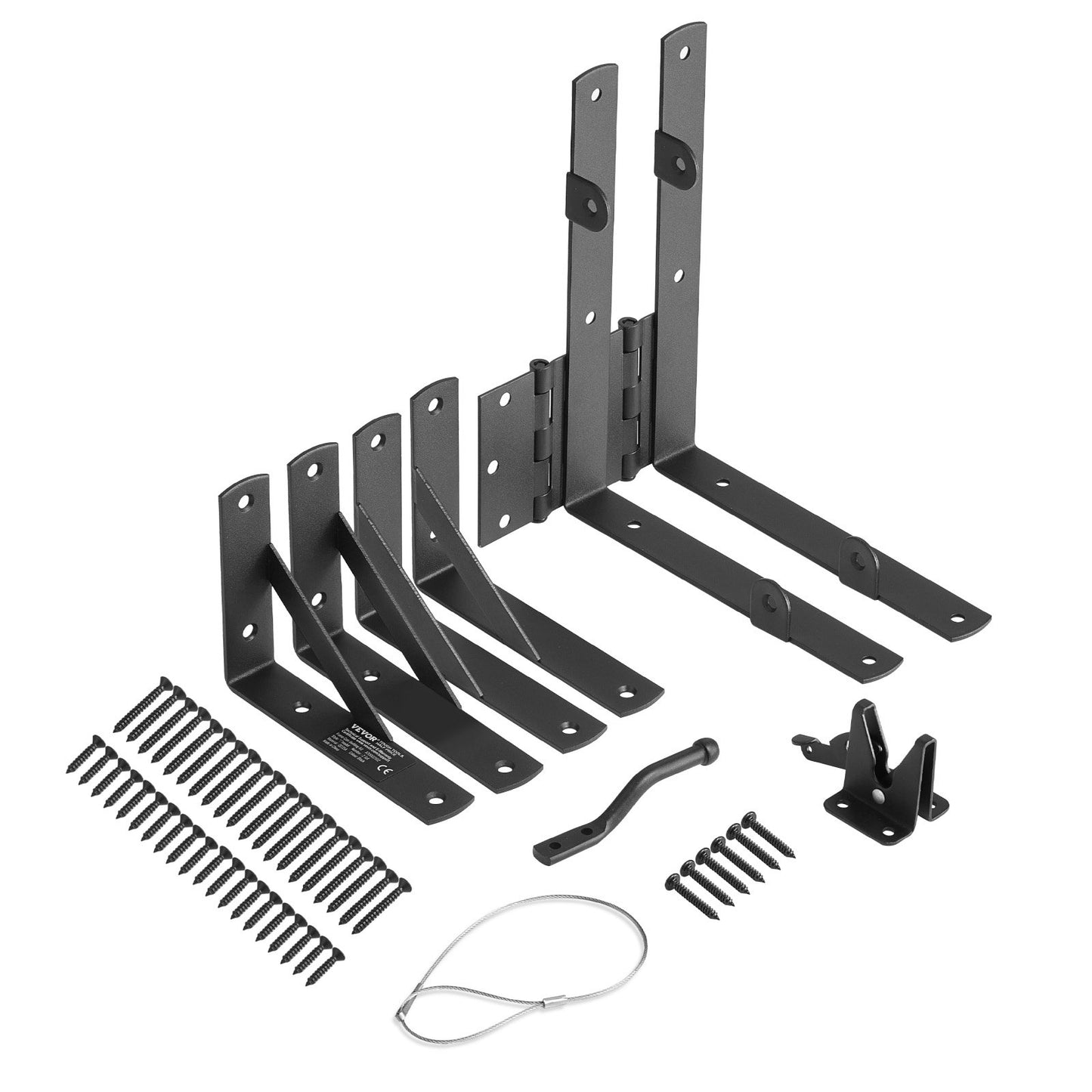 Gate Corner Brace Bracket, Anti Sag Gate Frame Hardware Kit, Gate Frame Brace Bracket with Latch Lock Rope, Latch Lock, for Shed Doors, Corral Gates, Driveway Gates, Wood Windows, Iron, Black