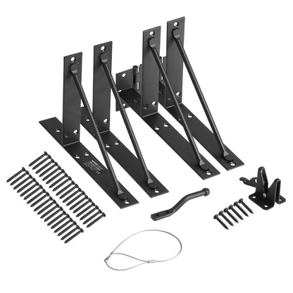 Gate Corner Brace Bracket, Anti Sag Gate Frame Hardware Kit, Gate Frame Brace Bracket with Latch Lock, Latch Lock Rope, for Shed Doors, Corral Gates, Driveway Gates, Stable Gates, Iron, Black