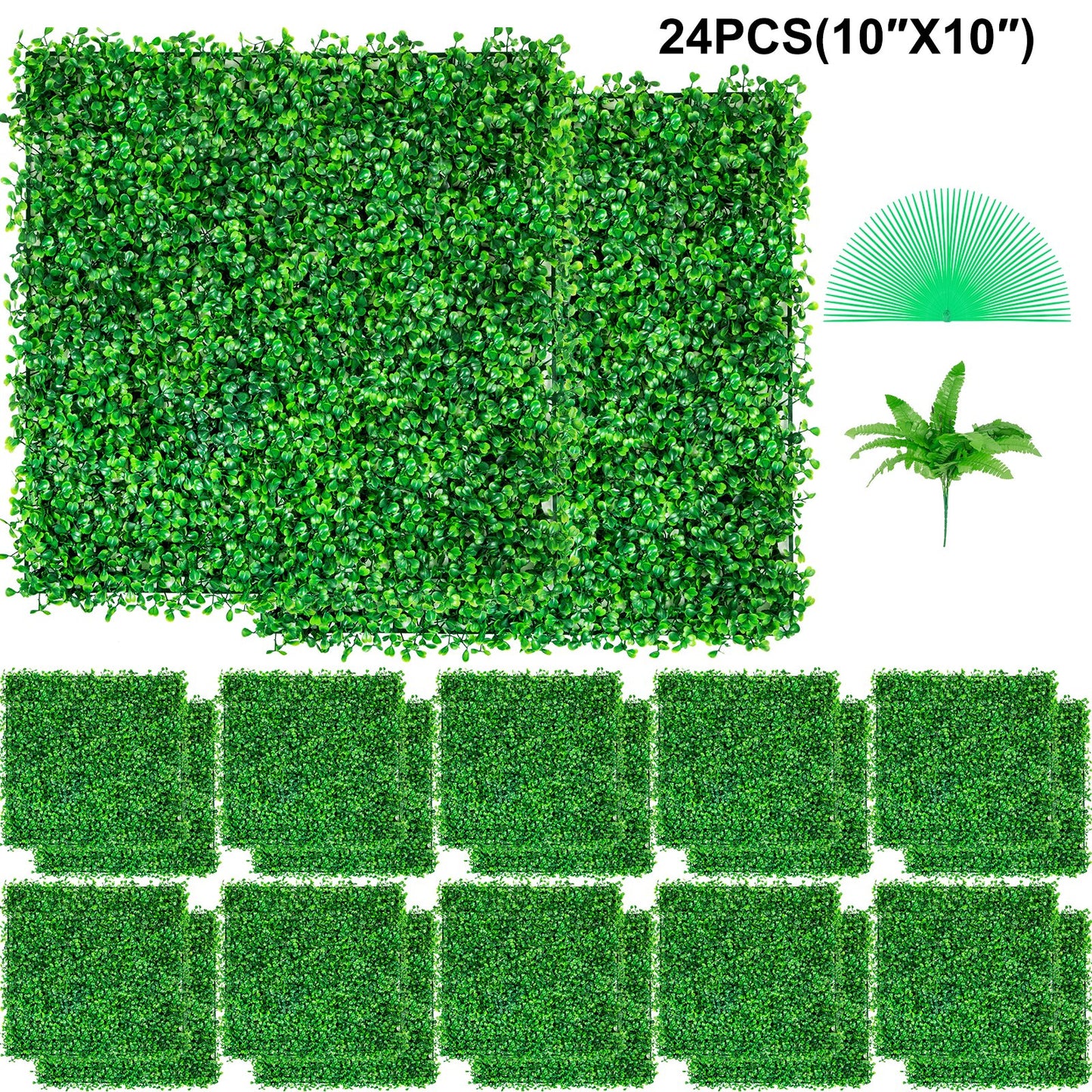 Artificial Boxwood Panel UV 24PCS Boxwood Hedge Wall Panels Artificial Grass Backdrop Wall 10"x10" 4 cm Green Grass Wall Fake Hedge for Decor Privacy Fence Indoor Outdoor Garden Backyard