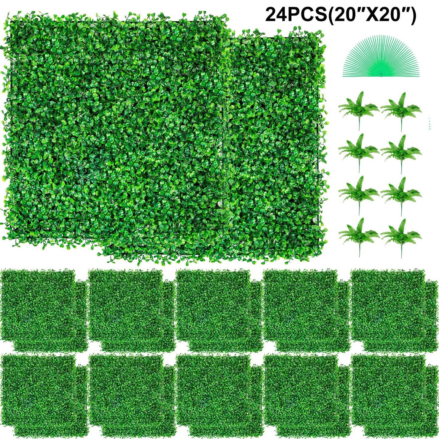 Artificial Boxwood Panel UV 24pcs Boxwood Hedge Wall Panels Artificial Grass Backdrop Wall 20" X 20" 4 cm Green Grass Wall Fake Hedge for Decor Privacy Fence Indoor Outdoor Garden Backyard