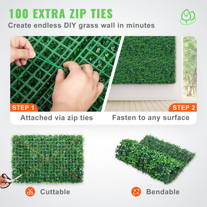Artificial Boxwood Panel 24" X 16" UV 24pcs Boxwood Hedge Wall Panels Artificial Grass Backdrop Wall 4 cm Green Grass Wall, Fake Hedge for Decor Privacy Fence Indoor, Outdoor Garden Backyard