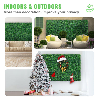 Artificial Boxwood Panel 24" X 16" UV 24pcs Boxwood Hedge Wall Panels Artificial Grass Backdrop Wall 4 cm Green Grass Wall, Fake Hedge for Decor Privacy Fence Indoor, Outdoor Garden Backyard
