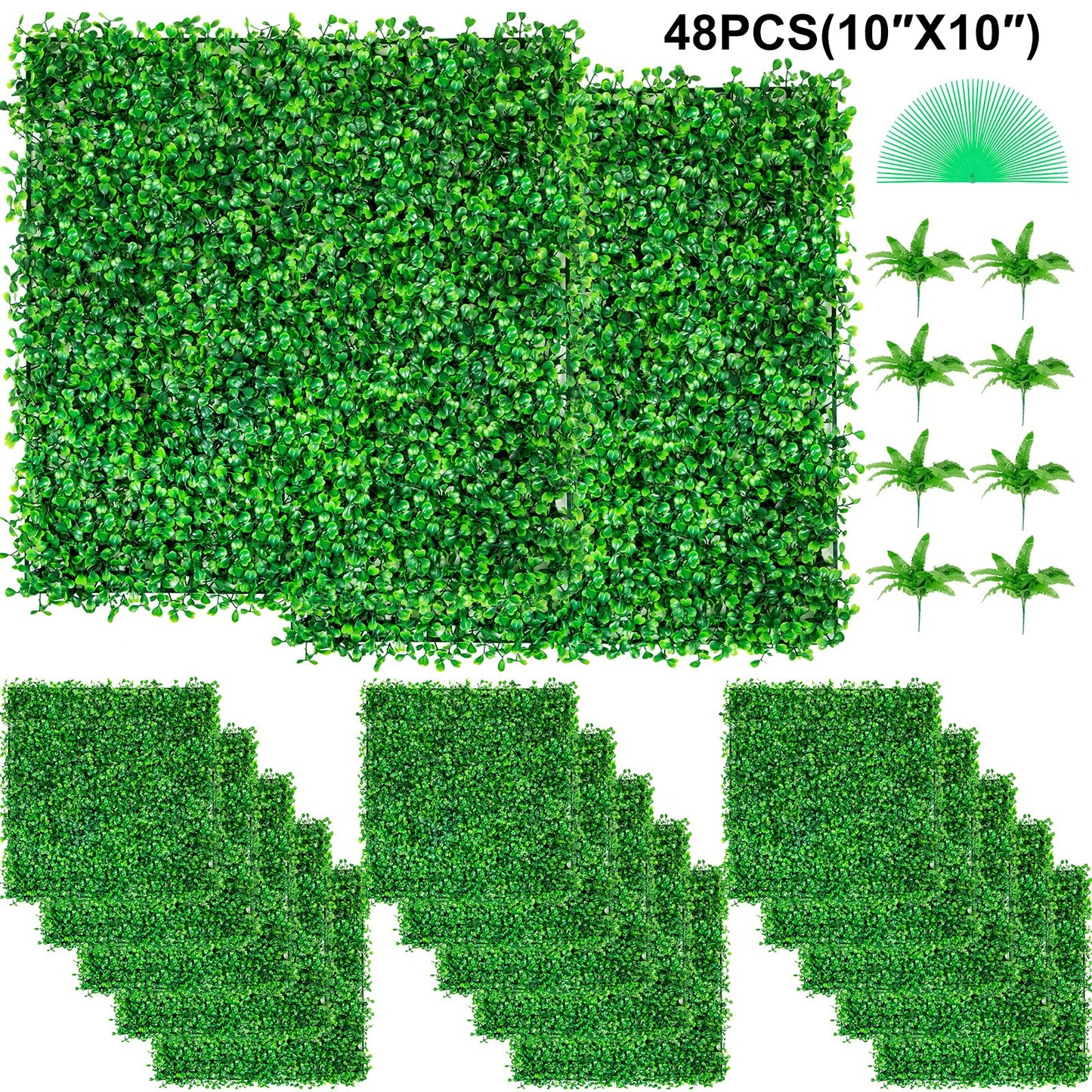 Artificial Boxwood Panel UV 48pcs artificial hedge Artificial Grass Backdrop Wall 10X10" 4cm boxwood panel panels Fake Hedge for Decor Privacy Fence Indoor Outdoor Garden Backyard