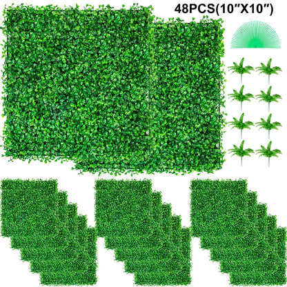Artificial Boxwood Panel UV 48pcs artificial hedge Artificial Grass Backdrop Wall 10X10" 4cm boxwood panel panels Fake Hedge for Decor Privacy Fence Indoor Outdoor Garden Backyard