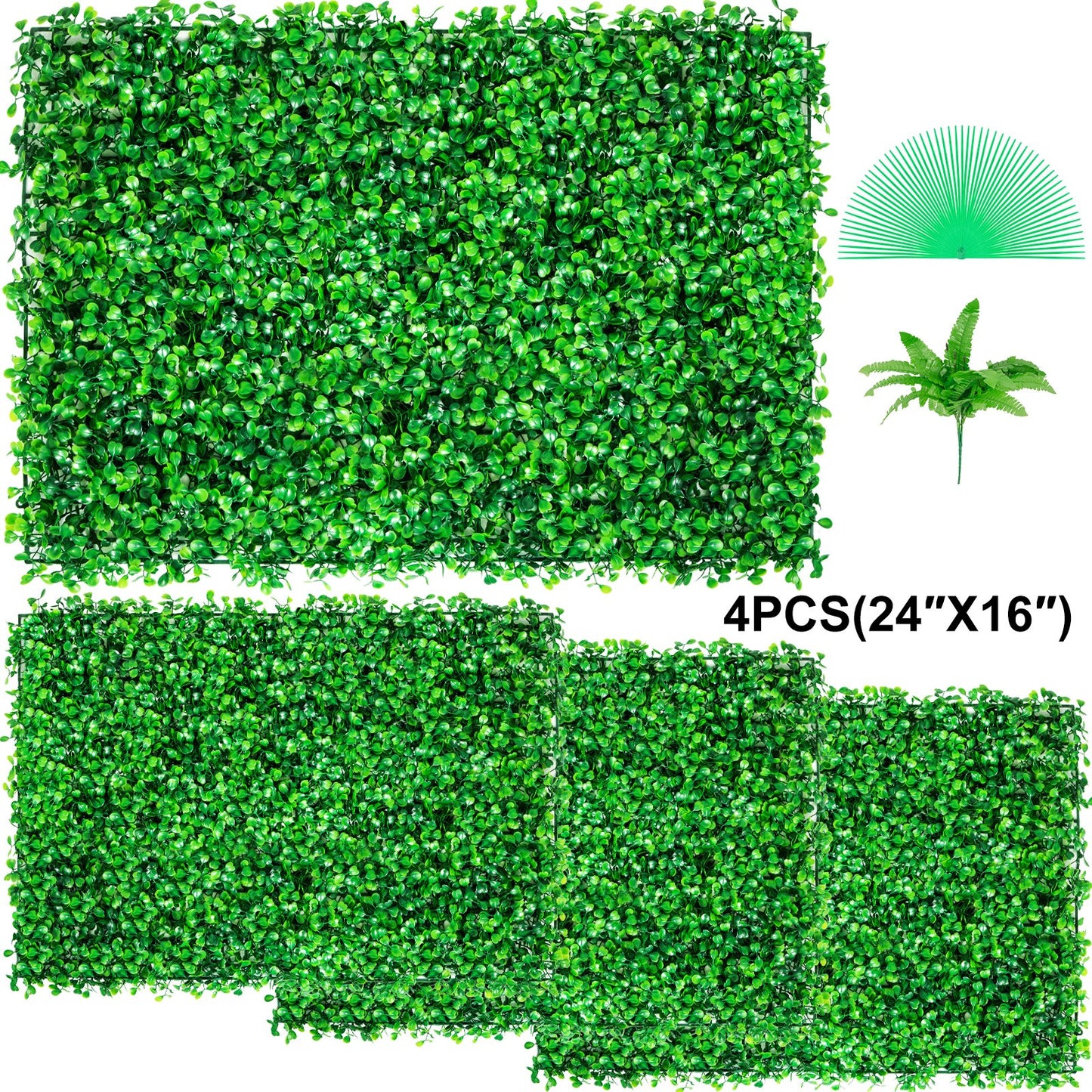 Artificial Boxwood Panel UV 4pcs Boxwood Hedge Wall Panels Artificial Grass Backdrop Wall 24X16" 4 cm Green Grass Wall Fake Hedge for Decor Privacy Fence Indoor Outdoor Garden Backyard