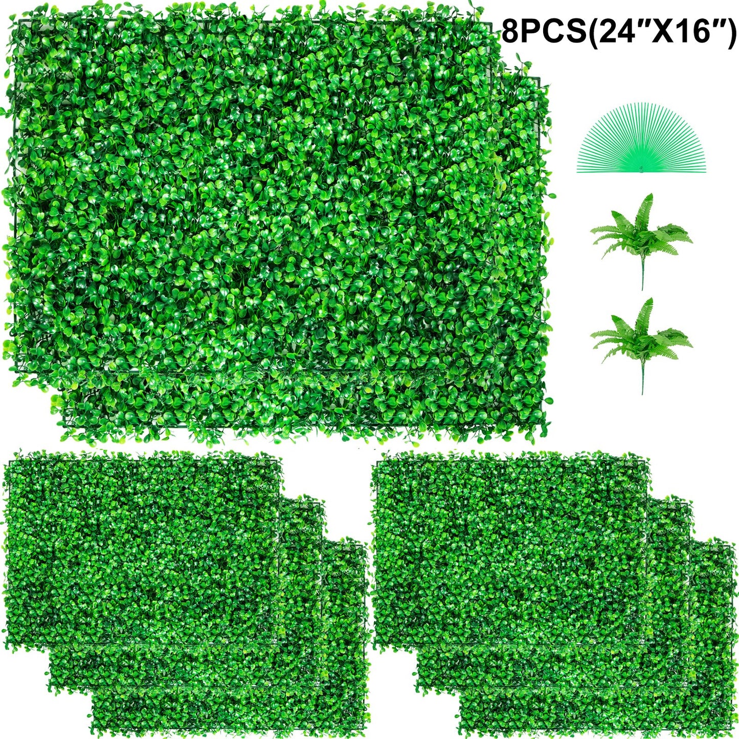 Artificial Boxwood Panel UV 8pcs Boxwood Hedge Wall Panels Artificial Grass Backdrop Wall 24X16" 4cm Green Grass Wall, Fake Hedge for Decor Privacy Fence Indoor Outdoor Garden Backyard