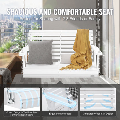 Holzschaukel für Veranda und Terrasse, 120 cm lang, verstärkte Ausführung mit 400 kg Tragkraft, robuste Schaukelbank mit Aufhängeketten für den Außenbereich, weiß