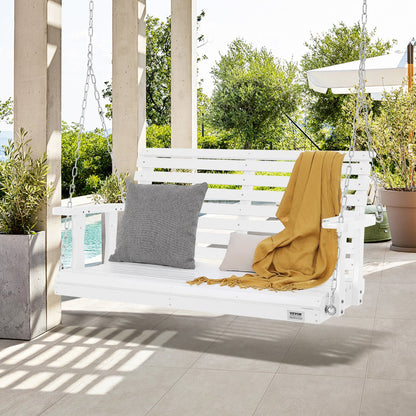 Holzschaukel für Veranda und Terrasse, 120 cm lang, verstärkte Ausführung mit 400 kg Tragkraft, robuste Schaukelbank mit Aufhängeketten für den Außenbereich, weiß