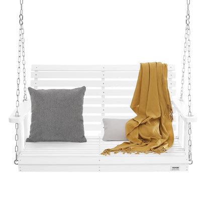 Holzschaukel für Veranda und Terrasse, 120 cm lang, verstärkte Ausführung mit 400 kg Tragkraft, robuste Schaukelbank mit Aufhängeketten für den Außenbereich, weiß