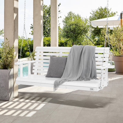 Holzschaukel für Veranda und Terrasse, 1,7 m lang, verstärkte Schaukelbank mit Aufhängeketten für den Außenbereich, weiß