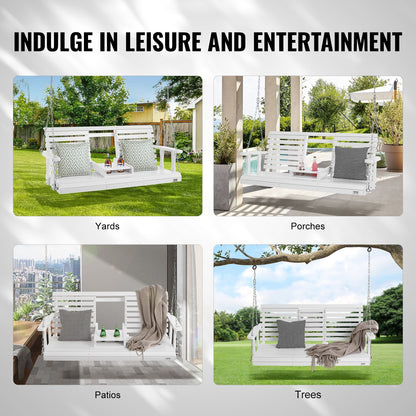 Holzschaukel für Veranda und Terrasse, 1,5 m lang, verstärkte Schaukelbank mit Aufhängeketten für den Außenbereich, Tragkraft bis 400 kg, weiß