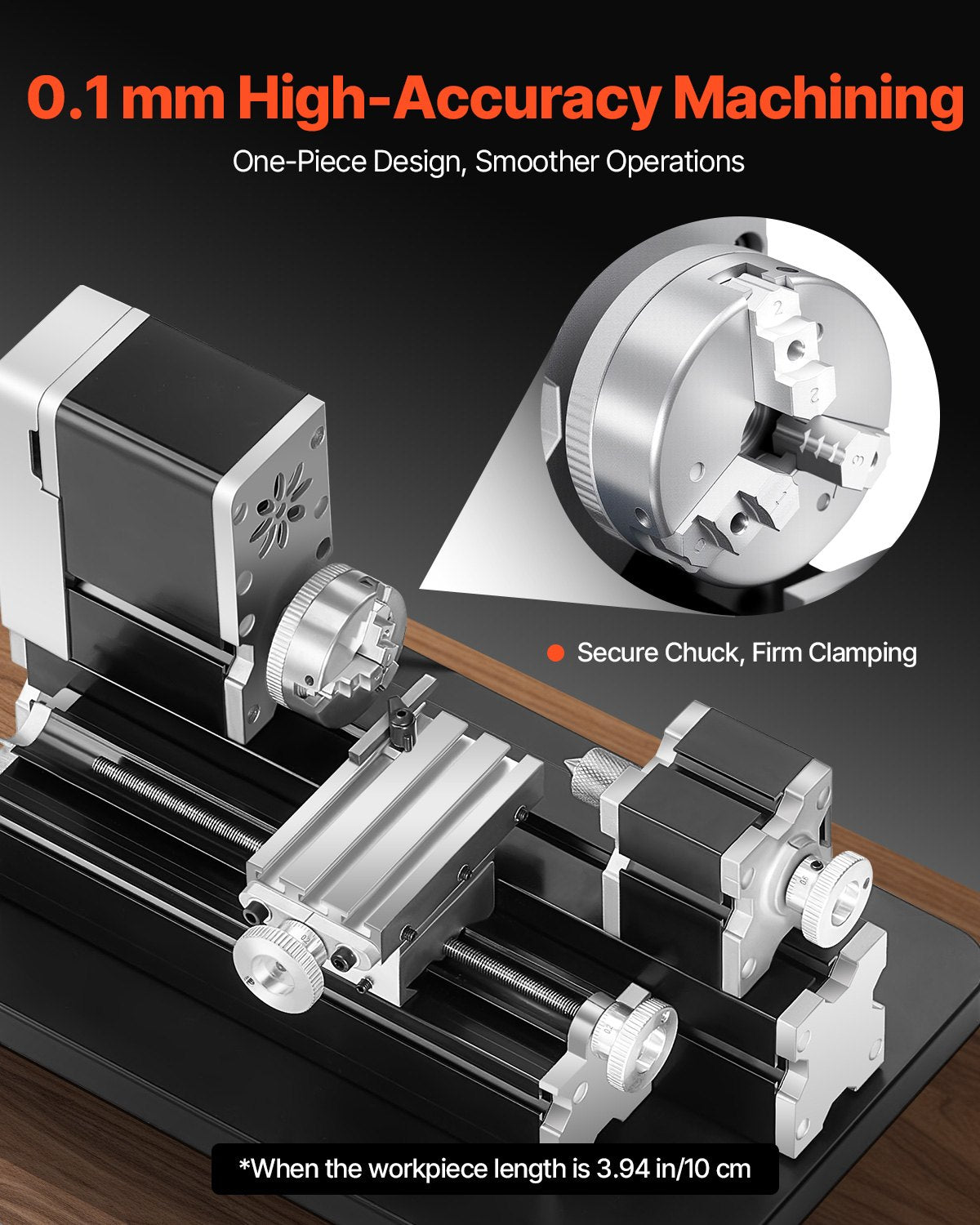 Didaktische Mini-Metalldrehmaschine, 70 x 130 mm (2,76 x 5,12 Zoll), 36 W Leistung, 20.000 U/min, mit 3-Backen-Futter, Handrad aus Aluminiumlegierung, zur Bearbeitung von Präzisionsteilen aus Weichmetallen, Holz und Kunststoffen