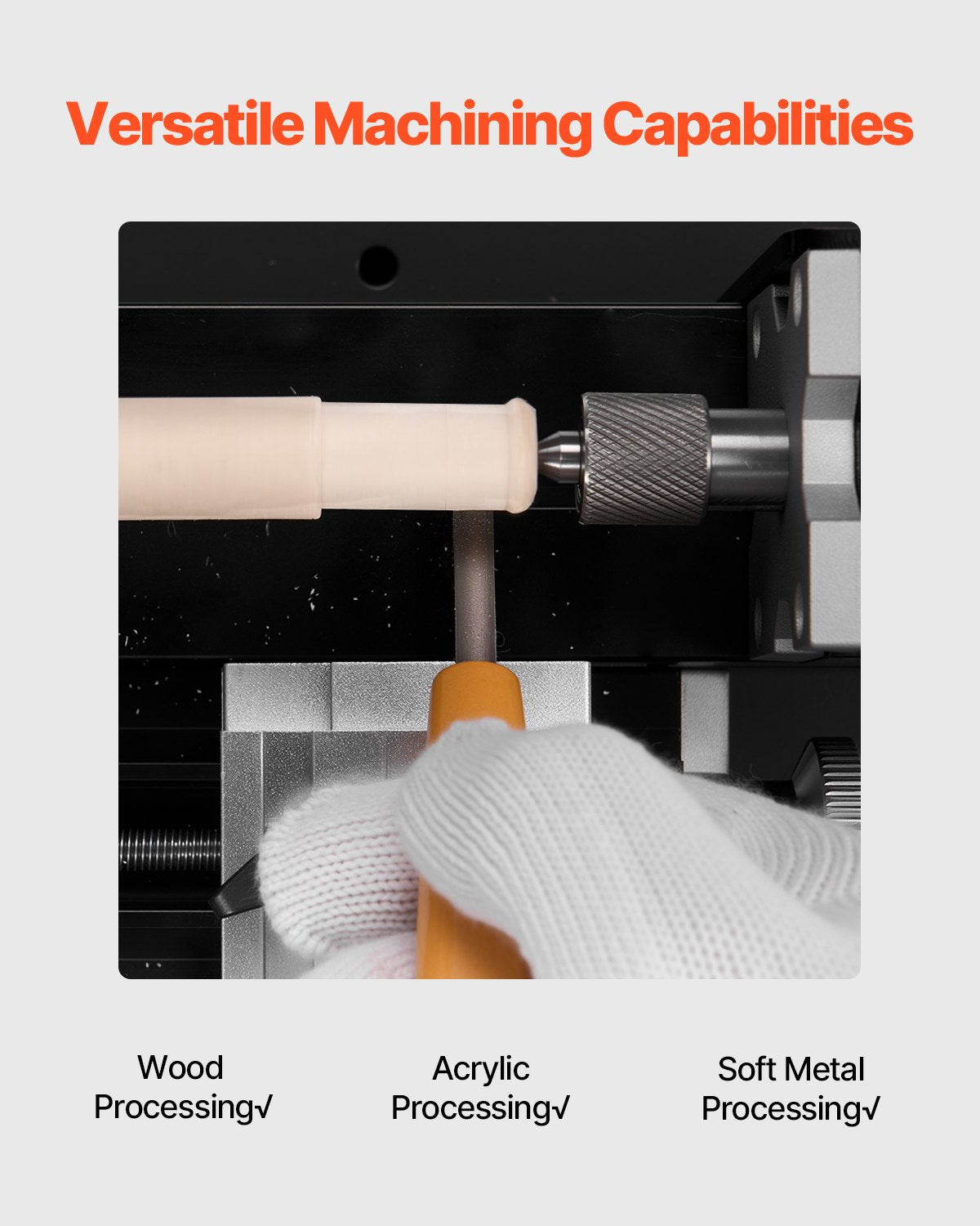 Didaktische Mini-Metalldrehmaschine, 70 x 130 mm (2,76 x 5,12 Zoll), 36 W Leistung, 20.000 U/min, mit 3-Backen-Futter, Handrad aus Aluminiumlegierung, zur Bearbeitung von Präzisionsteilen aus Weichmetallen, Holz und Kunststoffen