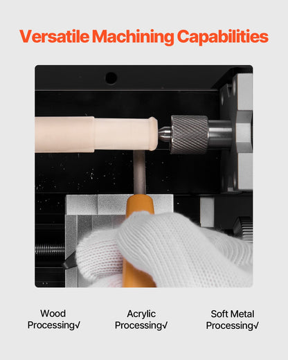 Didaktische Mini-Metalldrehmaschine, 70 x 130 mm (2,76 x 5,12 Zoll), 36 W Leistung, 20.000 U/min, mit 3-Backen-Futter, Handrad aus Aluminiumlegierung, zur Bearbeitung von Präzisionsteilen aus Weichmetallen, Holz und Kunststoffen