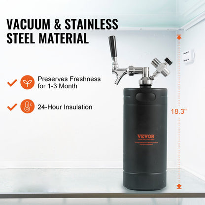 Beer Growler Tap System, 128Oz 4L Mini Keg, 304 Stainless Steel Pressurized Beer Growler, Keg Growler with Pressure Display, CO2 Regulator Faucet, Leak-Proof Ring For Draft, Homebrew, Craft Beer