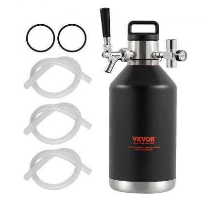 Bierzapfanlage für Growler, 4-Liter-Minifass (128 oz), druckbeaufschlagter Bierkrug aus Edelstahl 304, Druckanzeige, CO2-Regler-Zapfhahn, auslaufsicherer Ring für Fassbier, Heimbrauen und Craft Beer