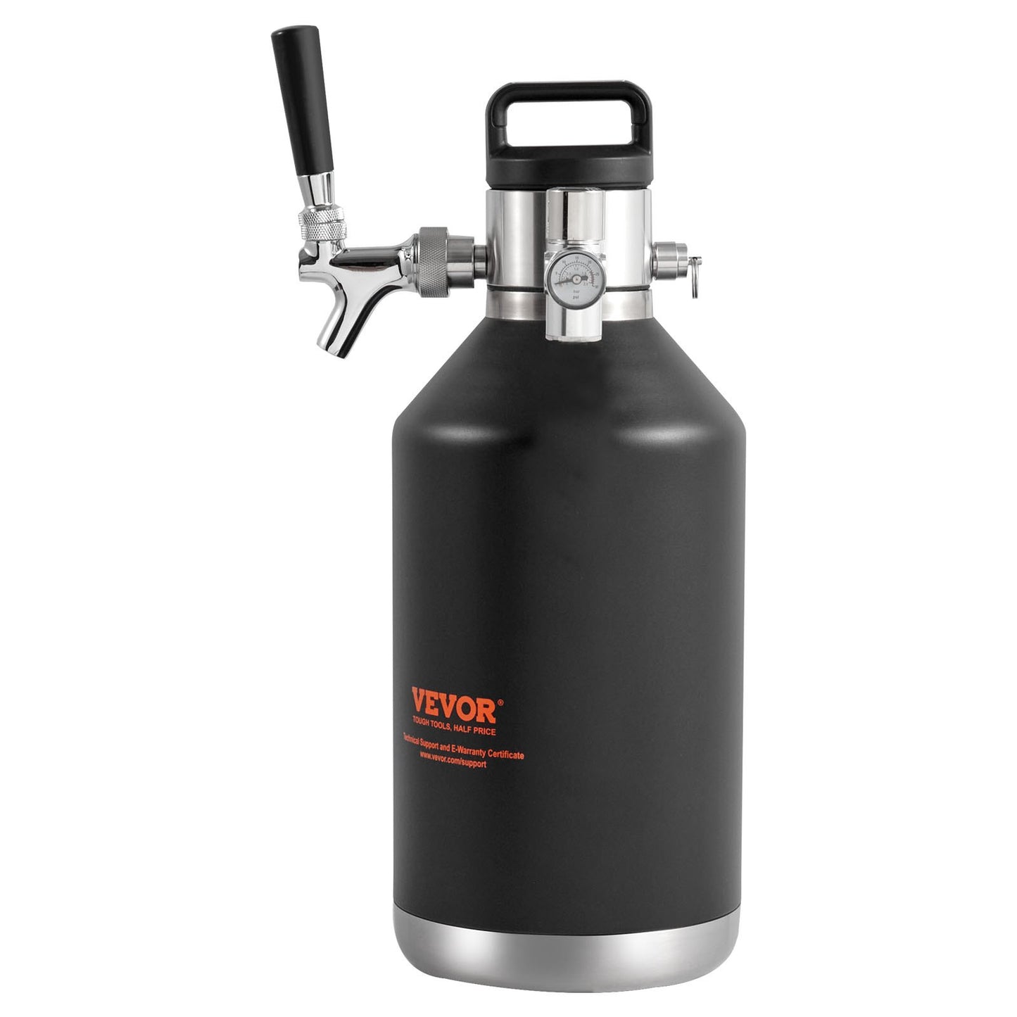 Bierzapfanlage für Growler, 4-Liter-Minifass (128 oz), druckbeaufschlagter Bierkrug aus Edelstahl 304, Druckanzeige, CO2-Regler-Zapfhahn, auslaufsicherer Ring für Fassbier, Heimbrauen und Craft Beer
