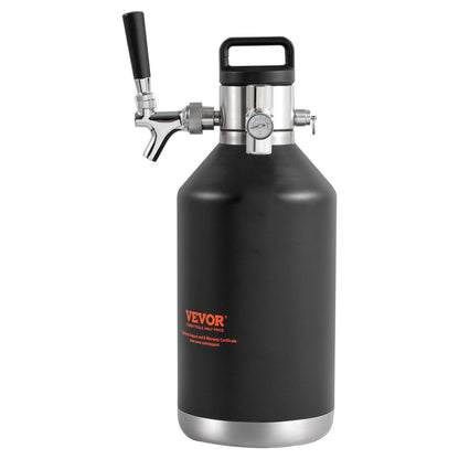 Bierzapfanlage für Growler, 4-Liter-Minifass (128 oz), druckbeaufschlagter Bierkrug aus Edelstahl 304, Druckanzeige, CO2-Regler-Zapfhahn, auslaufsicherer Ring für Fassbier, Heimbrauen und Craft Beer