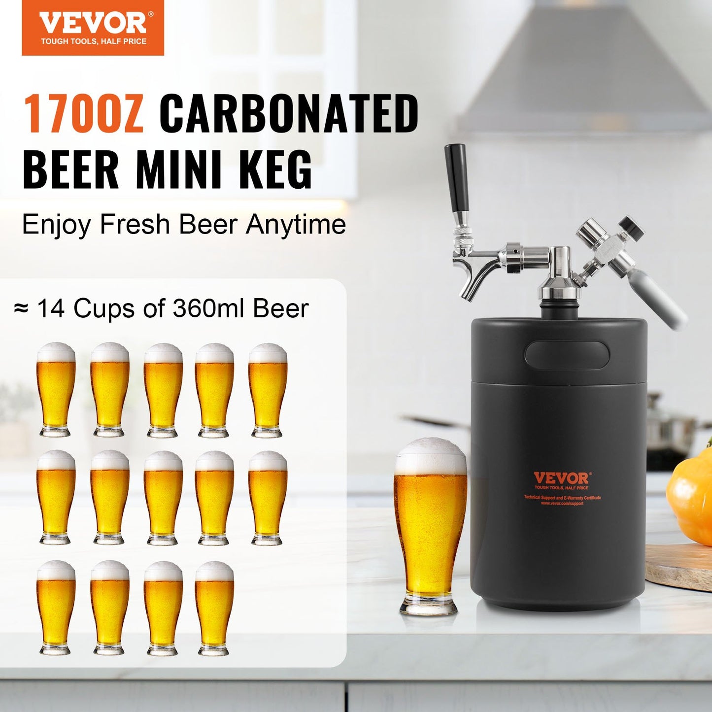 Beer Growler Tap System, 170Oz 5L Mini Keg, 304 Stainless Steel Pressurized Beer Growler, Keg Growler with Pressure Display, CO2 Regulator Faucet, Leak-Proof Ring For Draft, Homebrew, Craft Beer
