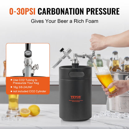 Beer Growler Tap System, 170Oz 5L Mini Keg, 304 Stainless Steel Pressurized Beer Growler, Keg Growler with Pressure Display, CO2 Regulator Faucet, Leak-Proof Ring For Draft, Homebrew, Craft Beer