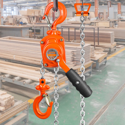 Manual Lever Chain Hoist, 1/2 Ton 499.5 kg Capacity 3.05m Come Along, G80 Galvanized Carbon Steel with Weston Double-Pawl Brake, Auto Chain Leading & 360° Rotation Hook, for Garage Factory Dock