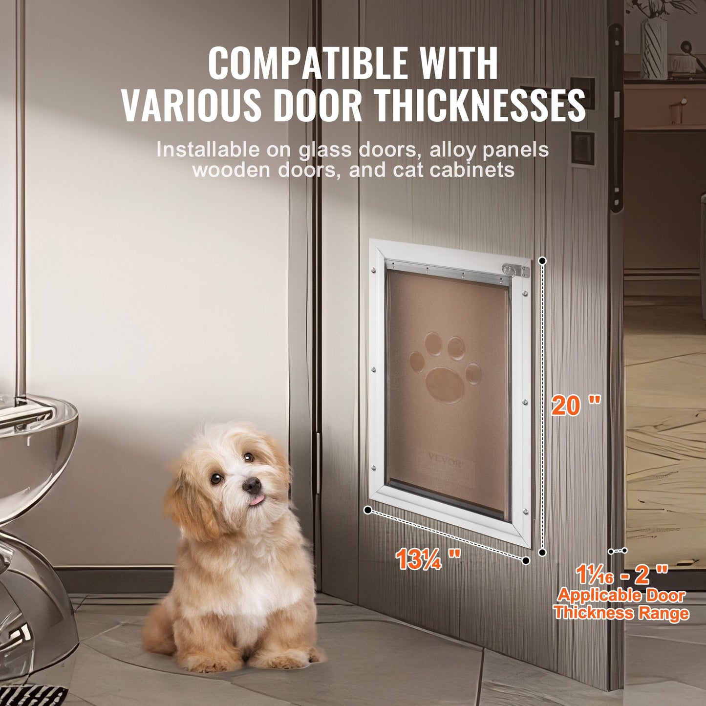 Pet Door, 13.27" x 20.04" Aluminum Frame with Lock and Flap System, Weatherproof Doggy Door, Easy to Install in Interior or Exterior Doors, Pet Door Suitable for Cat Doggie Kitties (White-L)