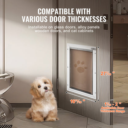 Pet Door, 16.65" x 27.44" Aluminum Frame with Lock and Flap System, Weatherproof Doggy Door, Easy to Install in Interior or Exterior Doors, Pet Door Suitable for Cat Doggie Kitties (White-XL)