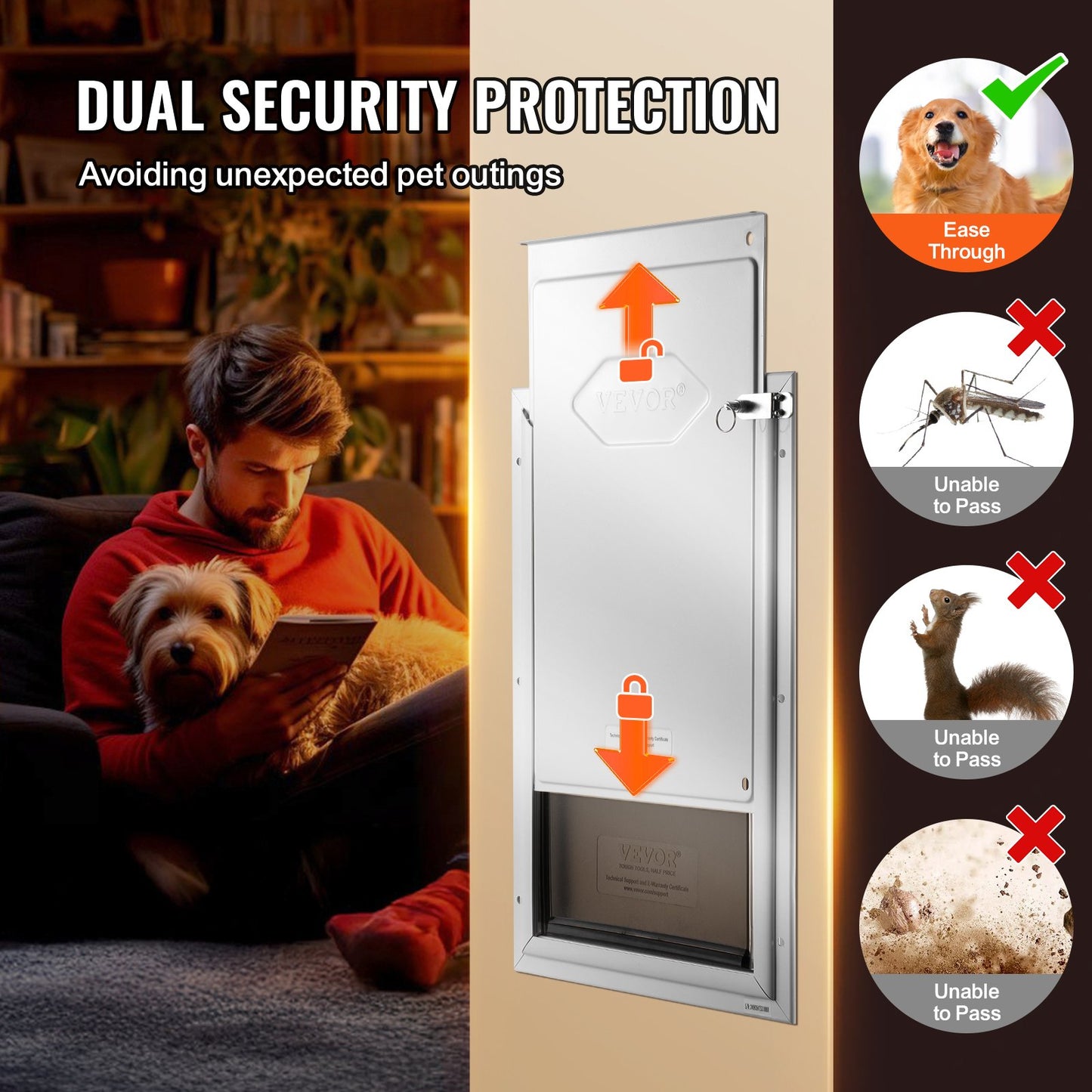 Pet Door, 16.65" x 27.44" Aluminum Frame with Lock and Flap System, Weatherproof Doggy Door, Easy to Install in Interior or Exterior Doors, Pet Door Suitable for Cat Doggie Kitties (White-XL)