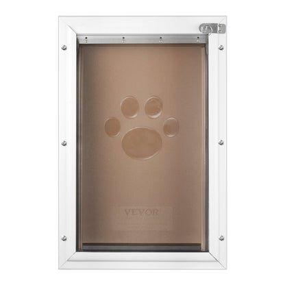 Pet Door, 16.65" x 27.44" Aluminum Frame with Lock and Flap System, Weatherproof Doggy Door, Easy to Install in Interior or Exterior Doors, Pet Door Suitable for Cat Doggie Kitties (White-XL)