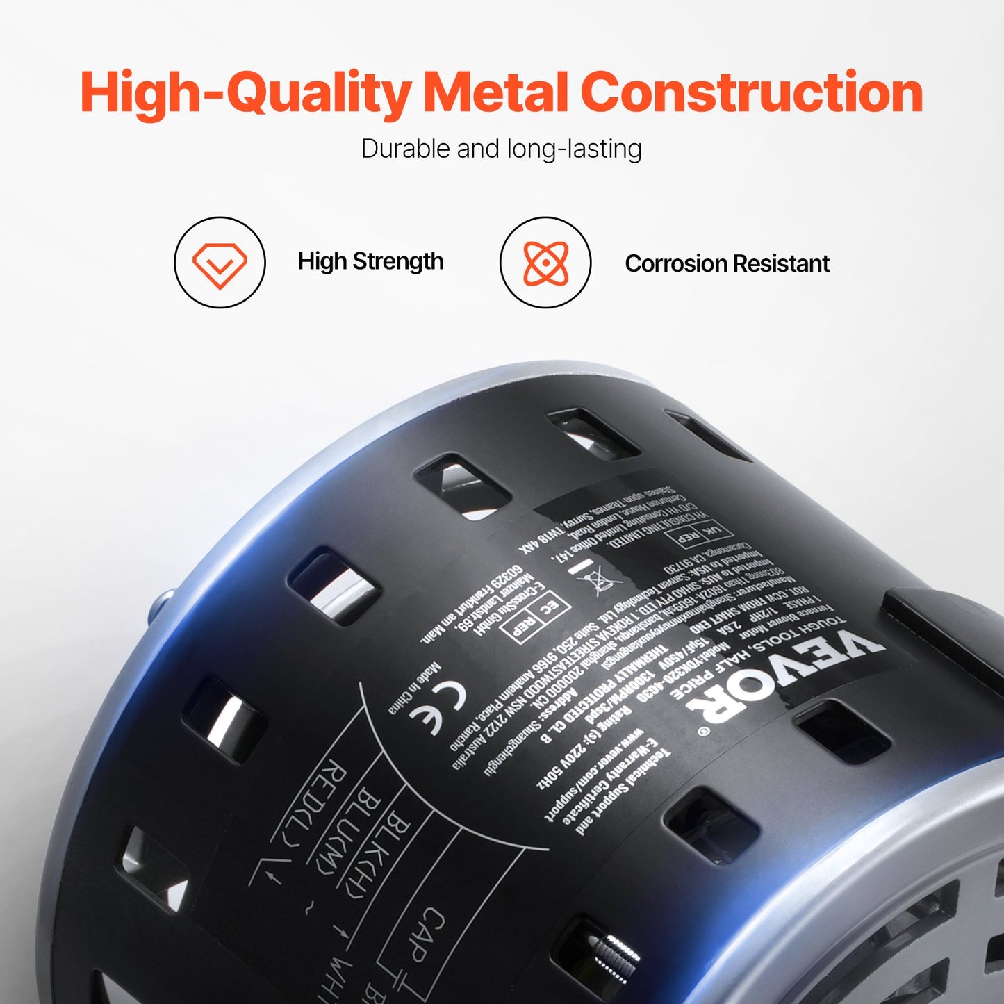 1/2 PS Gebläsemotor für Heizungsanlagen, 220 V, 2,6 A, 1300 U/min, 3 Geschwindigkeiten, 10 mm Wellendurchmesser, 20 mm Wellenlänge, Drehrichtung gegen den Uhrzeigersinn vom Wellenende, inklusive Kondensator CBB60 (15 μF/450 V)