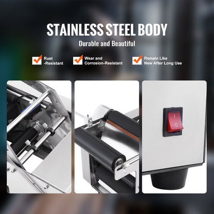 Halbautomatische Rundflaschen-Etikettiermaschine, 20-50 Stück/min, elektrischer Flaschenetikettierer für Rundflaschen, geeignet für Flaschendurchmesser 0,79-4,72 Zoll (mit Andruckstange)