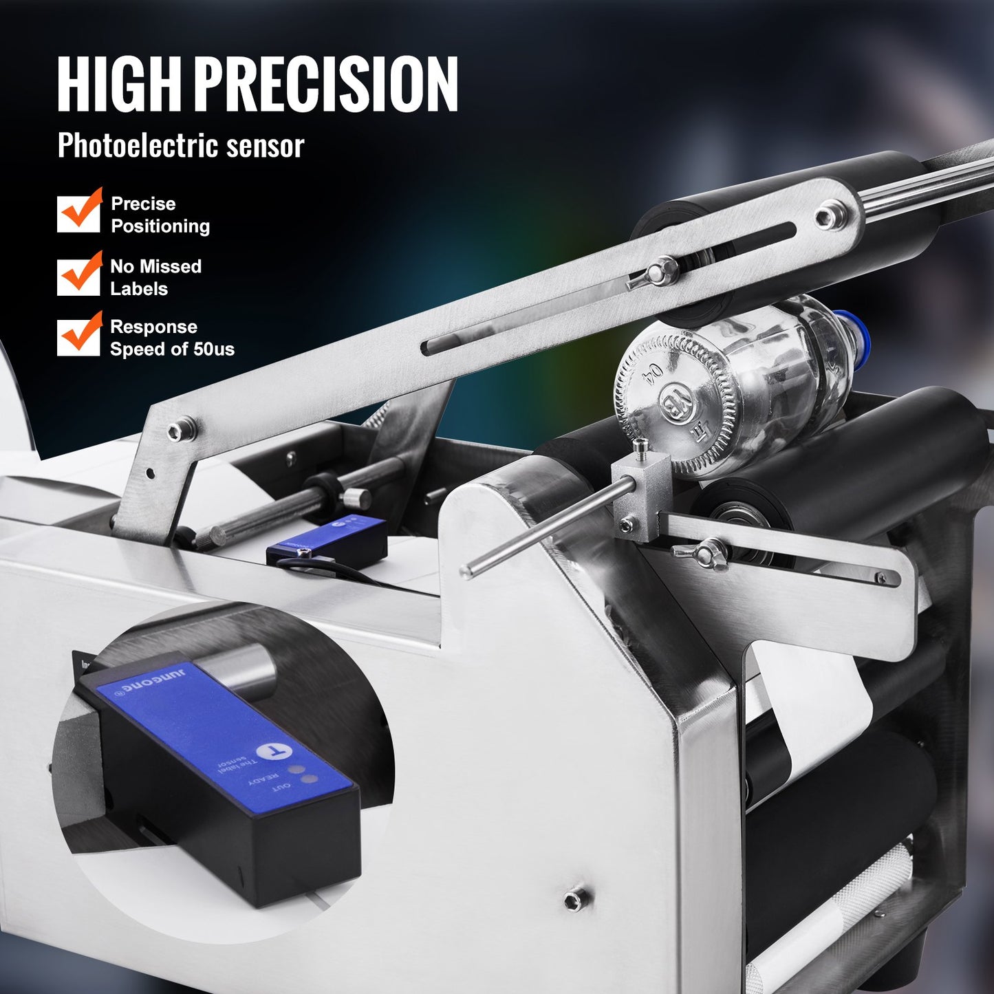 Halbautomatische Rundflaschen-Etikettiermaschine, 20-50 Stück/min, elektrischer Flaschenetikettierer für Rundflaschen, geeignet für Flaschendurchmesser 0,79-4,72 Zoll (mit Andruckstange)