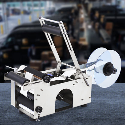 Halbautomatische Rundflaschen-Etikettiermaschine, 20-50 Stück/min, elektrischer Flaschenetikettierer für Rundflaschen, geeignet für Flaschendurchmesser 0,79-4,72 Zoll (mit Andruckstange)