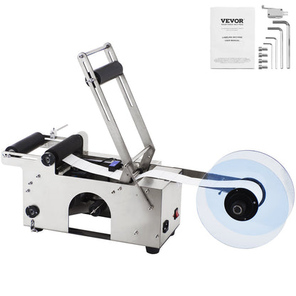Halbautomatische Rundflaschen-Etikettiermaschine, 20-50 Stück/min, elektrischer Flaschenetikettierer für Rundflaschen, geeignet für Flaschendurchmesser 0,79-4,72 Zoll (mit Andruckstange)